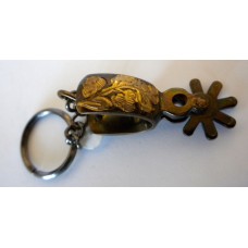Cowboy Spur Key Chain with Decretive Leaf Design 